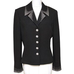 ST. JOHN EVENING Coat Black Jacket Blazer Cardigan Knit Long Sleeve Crystals 8